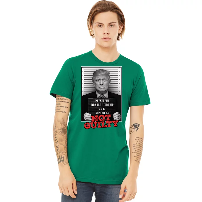 Funny Donald Trump Not Guilty Mug Shot Free Trump 2024 Premium T-Shirt