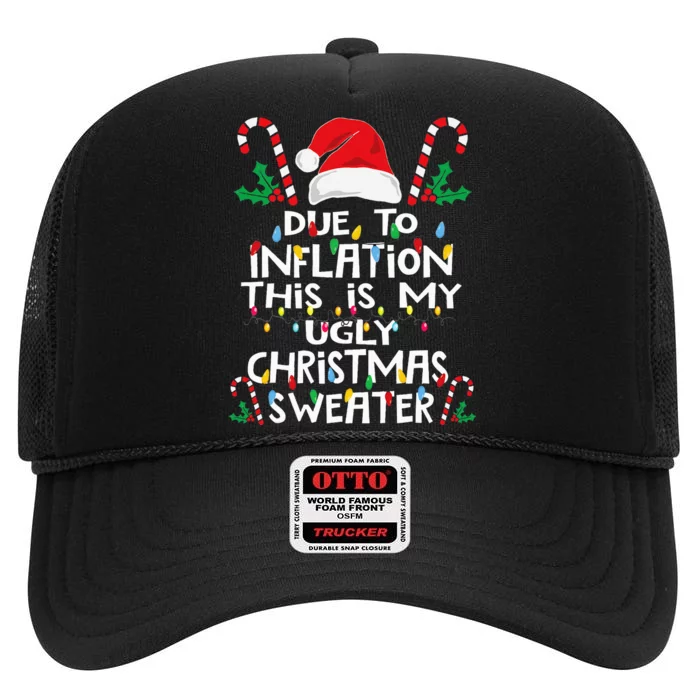 Funny Due To Inflation Ugly Christmas Sweaters High Crown Mesh Trucker Hat