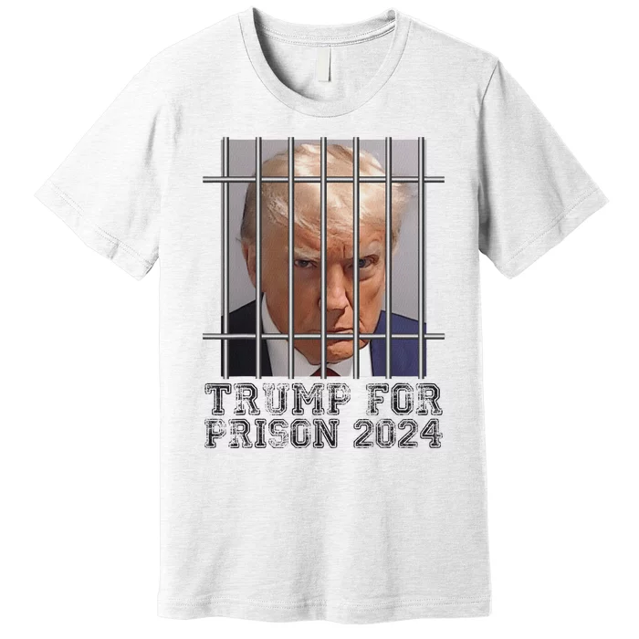 Funny Donald Trump Mugshot Parody Not Guilty Behind Bars Premium T-Shirt