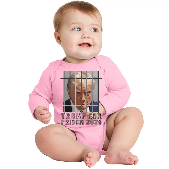 Funny Donald Trump Mugshot Parody Not Guilty Behind Bars Baby Long Sleeve Bodysuit