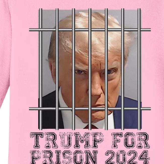 Funny Donald Trump Mugshot Parody Not Guilty Behind Bars Baby Long Sleeve Bodysuit