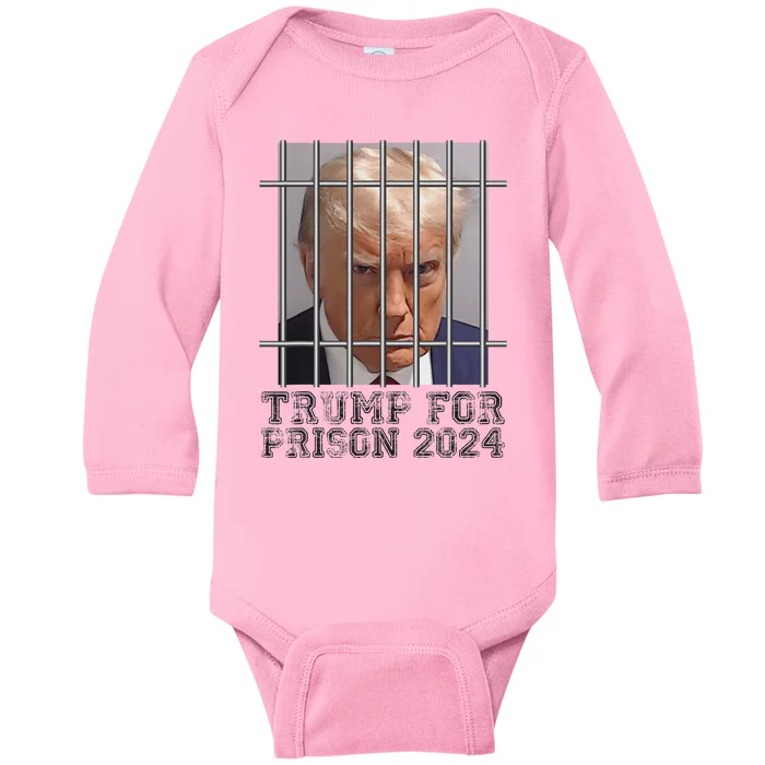 Funny Donald Trump Mugshot Parody Not Guilty Behind Bars Baby Long Sleeve Bodysuit