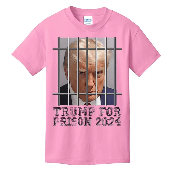 Funny Donald Trump Mugshot Parody Not Guilty Behind Bars Kids T-Shirt