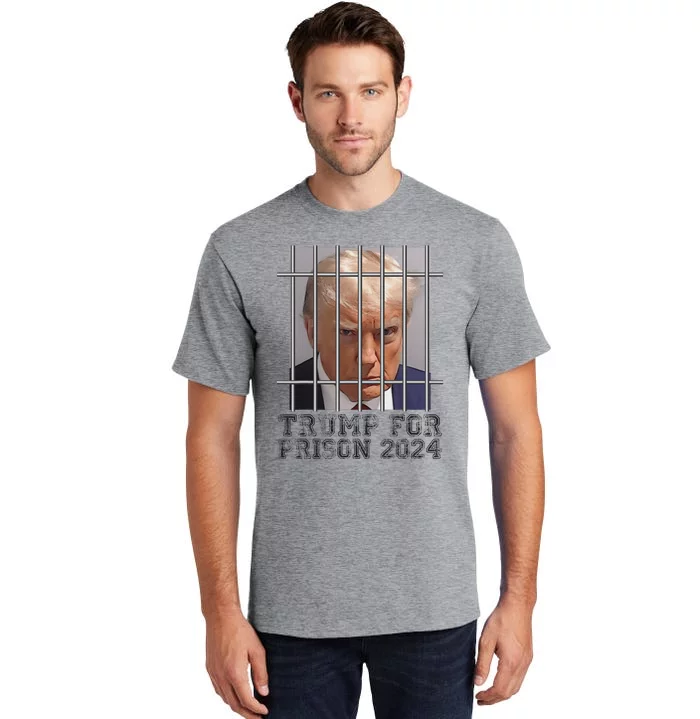 Funny Donald Trump Mugshot Parody Not Guilty Behind Bars Tall T-Shirt