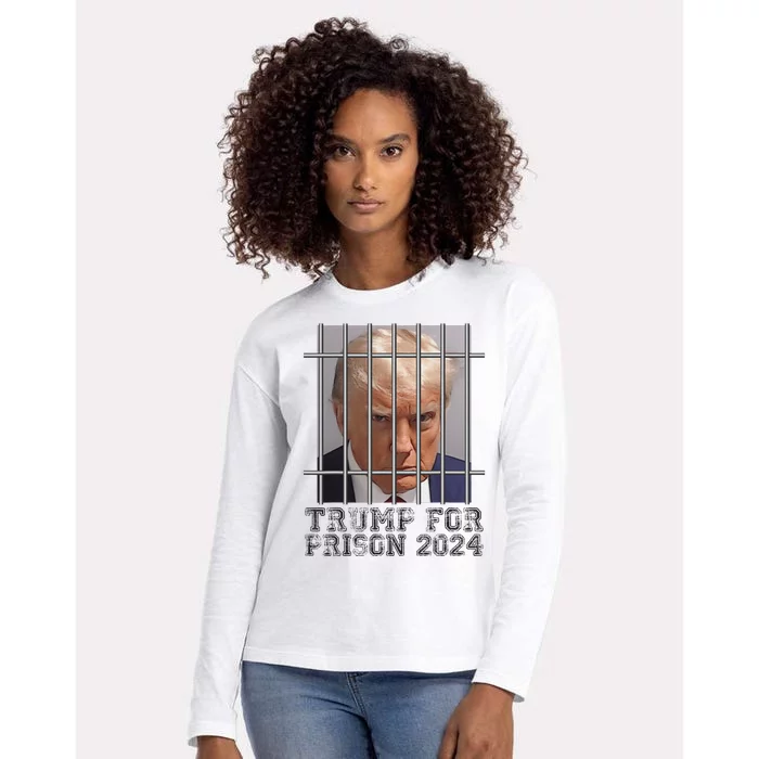 Funny Donald Trump Mugshot Parody Not Guilty Behind Bars Womens Cotton Relaxed Long Sleeve T-Shirt