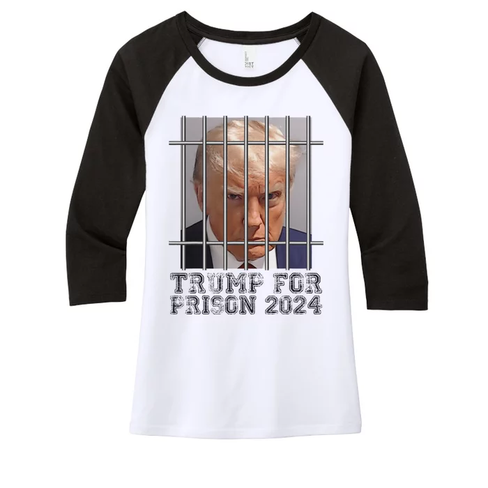 Funny Donald Trump Mugshot Parody Not Guilty Behind Bars Women's Tri-Blend 3/4-Sleeve Raglan Shirt