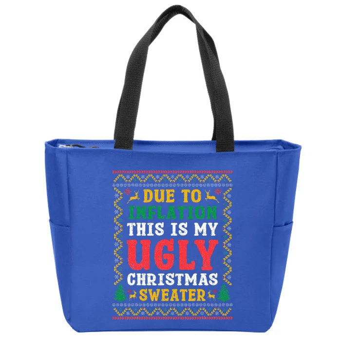 Funny Due to Inflation Ugly Christmas Sweaters Zip Tote Bag