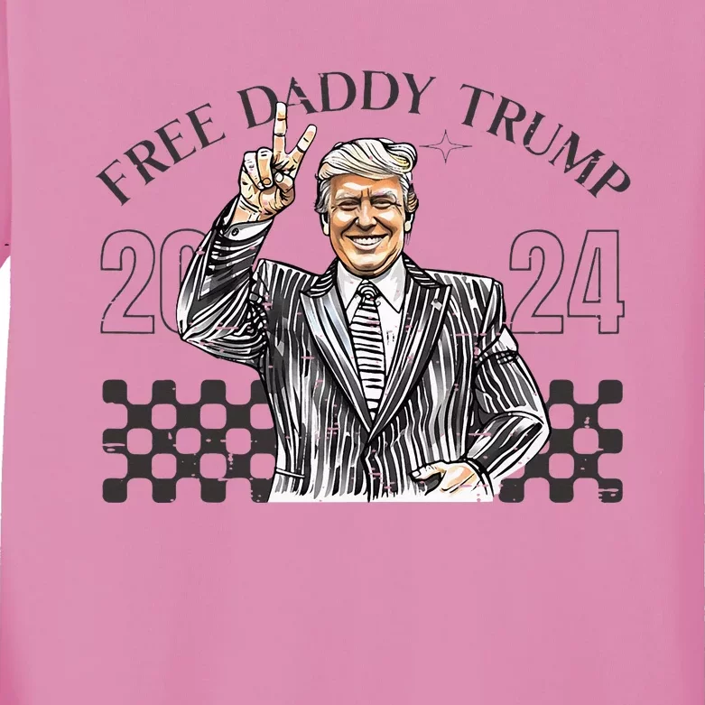 Free Daddy Trump 2024 Supporter Funny Trendy Kids Long Sleeve Shirt