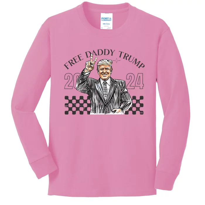 Free Daddy Trump 2024 Supporter Funny Trendy Kids Long Sleeve Shirt