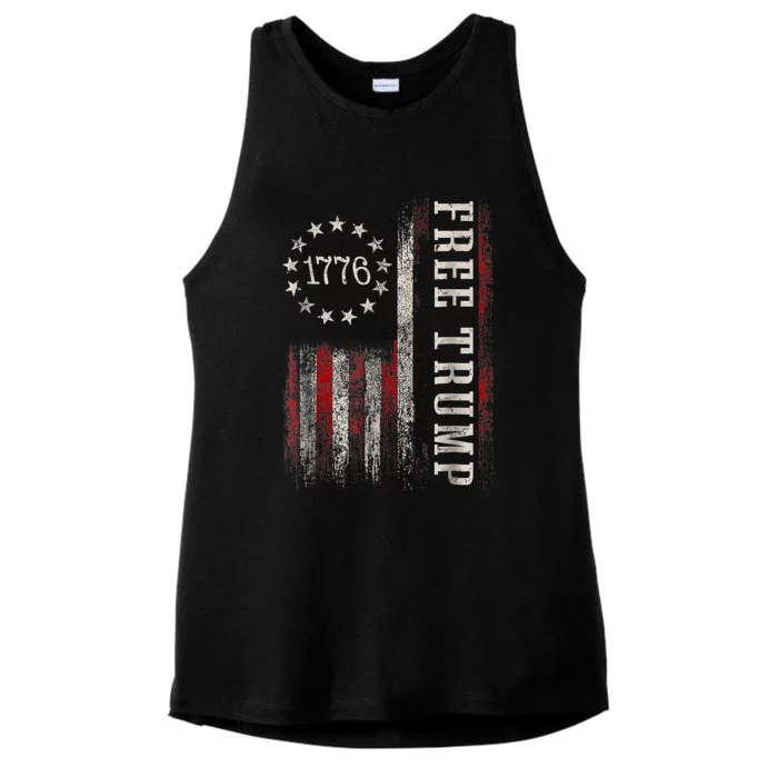 Free Donald Trump Republican Support Pro Trump American Flag Ladies Tri-Blend Wicking Tank