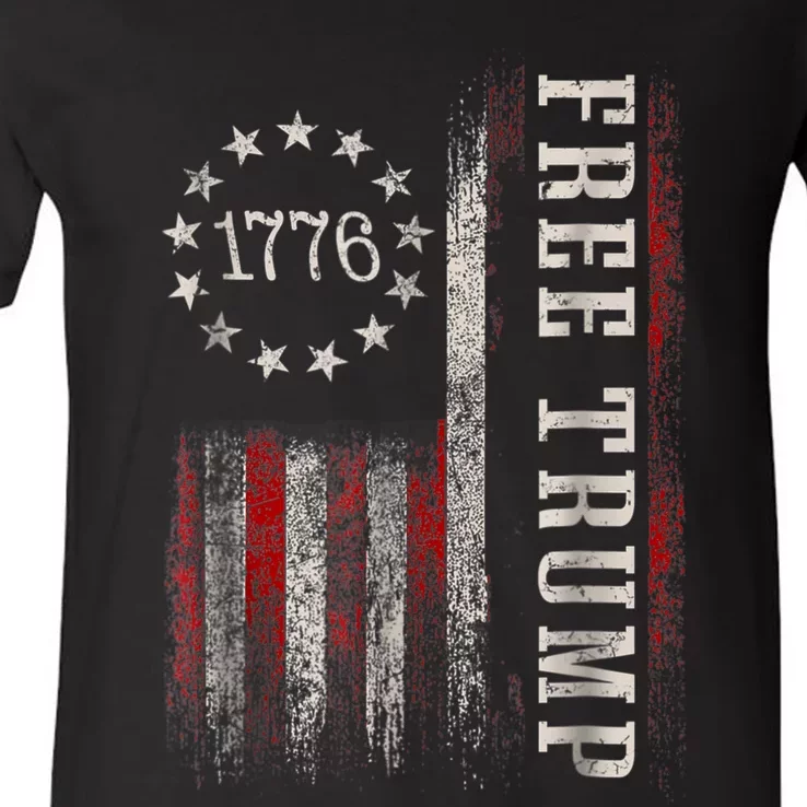 Free Donald Trump Republican Support Pro Trump American Flag V-Neck T-Shirt