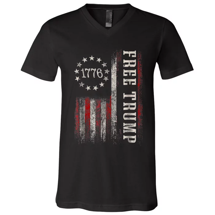 Free Donald Trump Republican Support Pro Trump American Flag V-Neck T-Shirt