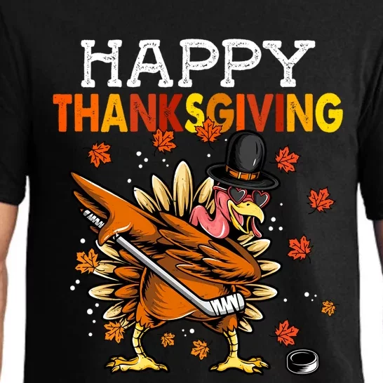 Funny Dabbing Turkey Hockey Player Happy Thanksgiving Cool Gift Pajama Set