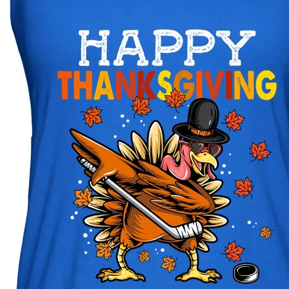 Funny Dabbing Turkey Hockey Player Happy Thanksgiving Cool Gift Ladies Essential Flowy Tank