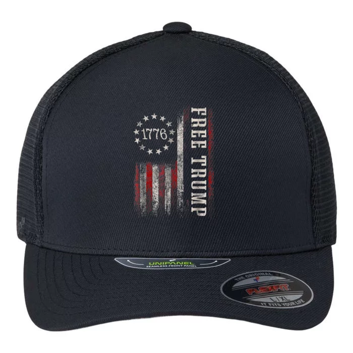 Free Donald Trump Republican Support Pro Trump American Flag Flexfit Unipanel Trucker Cap