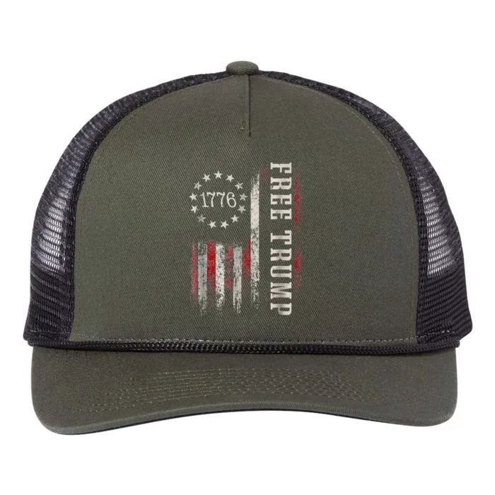 Free Donald Trump Republican Support Pro Trump American Flag Retro Rope Trucker Hat Cap