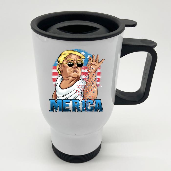 Funny Donald Trump Salt Merica Freedom 4th Of July Funny Gift Front & Back Stainless Steel Travel Mug