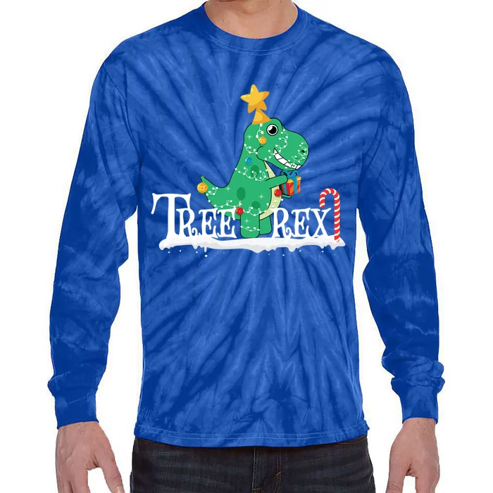 Funny Dinosaur Trex Christmas Tree Rex Gift Tie-Dye Long Sleeve Shirt