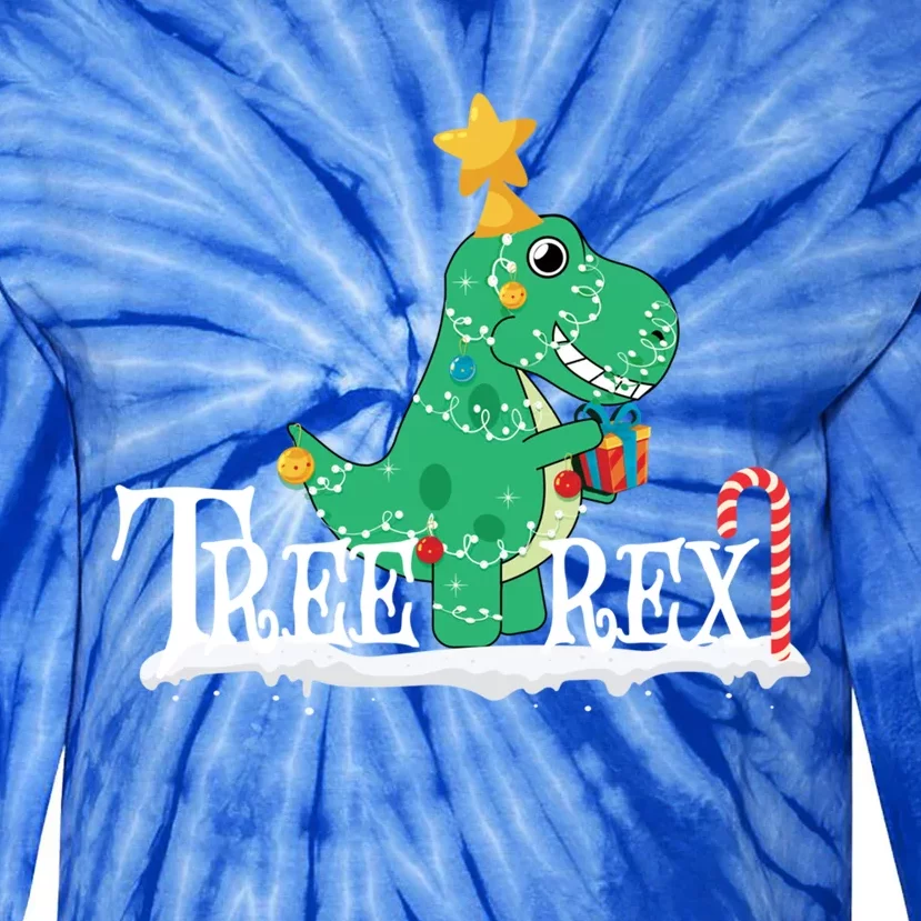 Funny Dinosaur Trex Christmas Tree Rex Gift Tie-Dye Long Sleeve Shirt