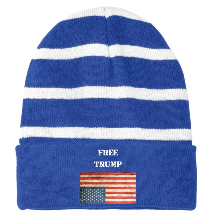 Free Donald Trump Upside Down United States Flag Meaningful Gift Striped Beanie with Solid Band