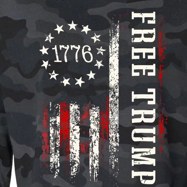 Free Donald Trump Republican Support Pro Trump American Flag Cropped Pullover Crew