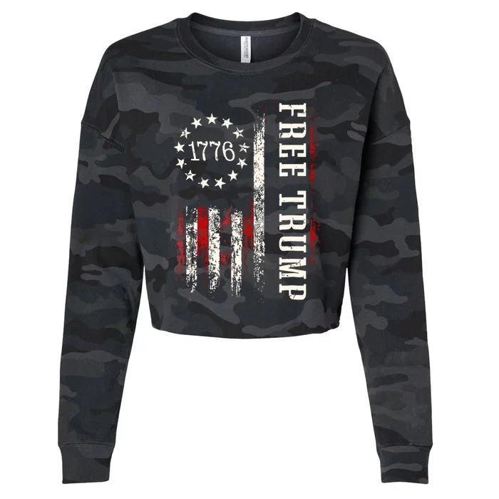 Free Donald Trump Republican Support Pro Trump American Flag Cropped Pullover Crew