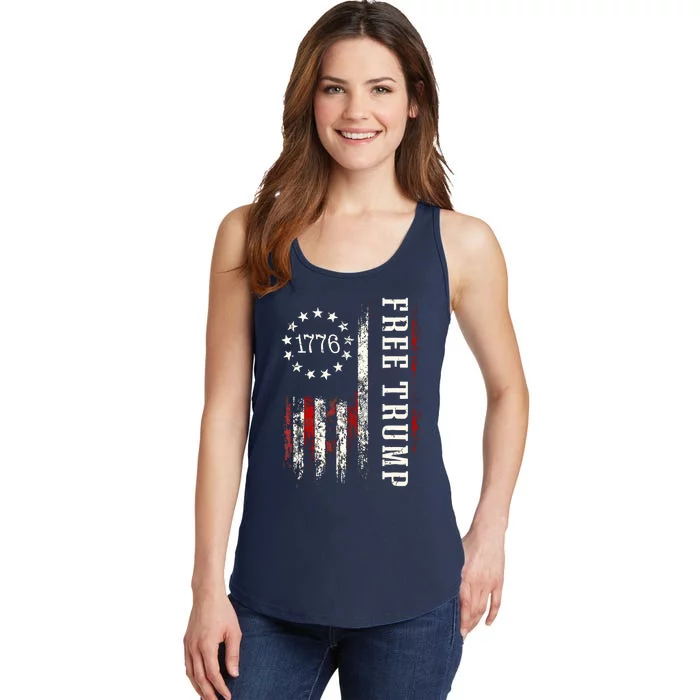 Free Donald Trump Republican Support Pro Trump American Flag Ladies Essential Tank