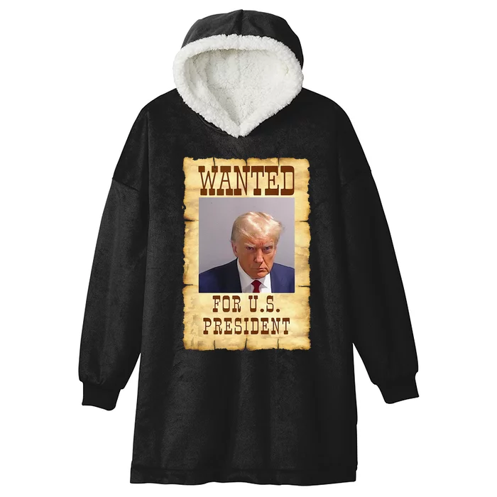 Funny DONALD TRUMP MUG SHOT WANTED SIGN Hooded Wearable Blanket