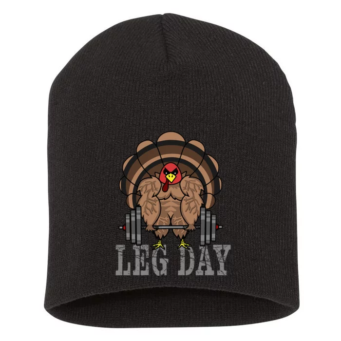 Funny Deadlifting Turkey Thanksgiving Leg Day Deadlift Short Acrylic Beanie