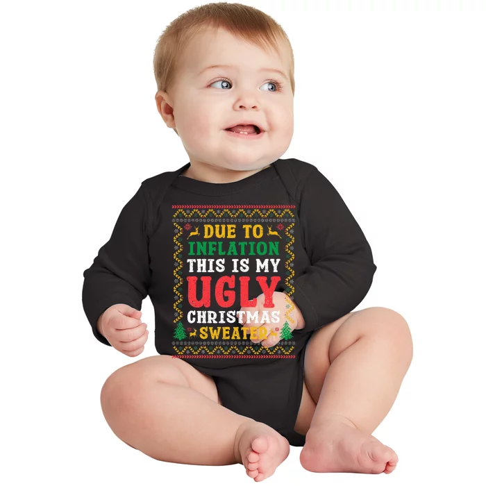 Funny Due to Inflation Ugly Christmas Sweaters Baby Long Sleeve Bodysuit