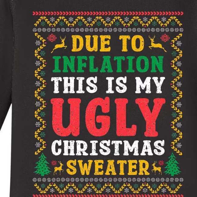 Funny Due to Inflation Ugly Christmas Sweaters Baby Long Sleeve Bodysuit