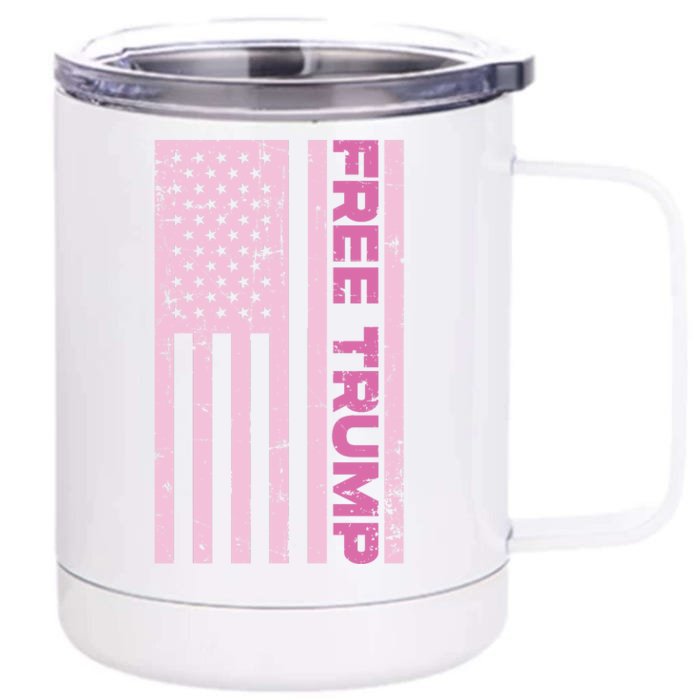 Free Donald Trump Pink American Flag Front & Back 12oz Stainless Steel Tumbler Cup