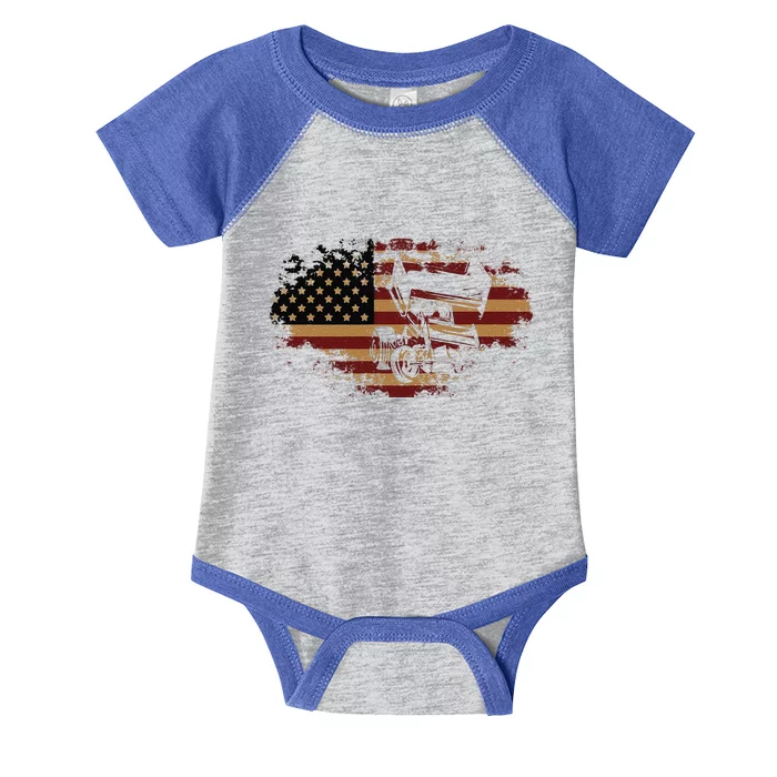 Funny Dirt Track Racing Sprint Car Vintage Usa American Flag Gift Infant Baby Jersey Bodysuit