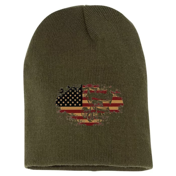 Funny Dirt Track Racing Sprint Car Vintage Usa American Flag Gift Short Acrylic Beanie