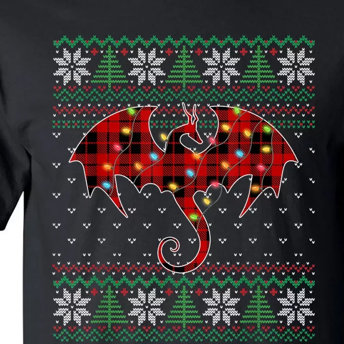 Funny Dragon Ugly Sweater Christmas Lights Dragon Lover TShirt Tall T-Shirt