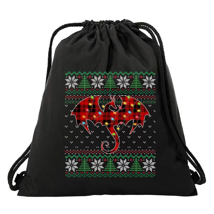 Funny Dragon Ugly Sweater Christmas Lights Dragon Lover TShirt Drawstring Bag