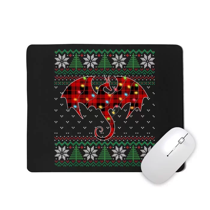 Funny Dragon Ugly Sweater Christmas Lights Dragon Lover TShirt Mousepad