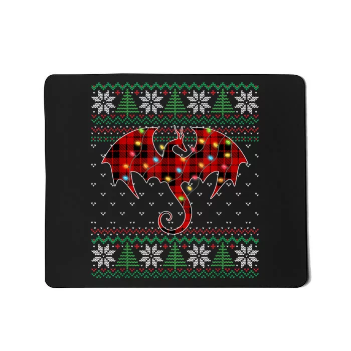 Funny Dragon Ugly Sweater Christmas Lights Dragon Lover TShirt Mousepad