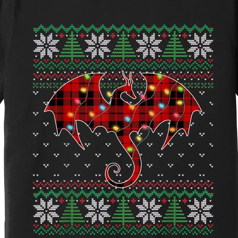 Funny Dragon Ugly Sweater Christmas Lights Dragon Lover TShirt Premium T-Shirt