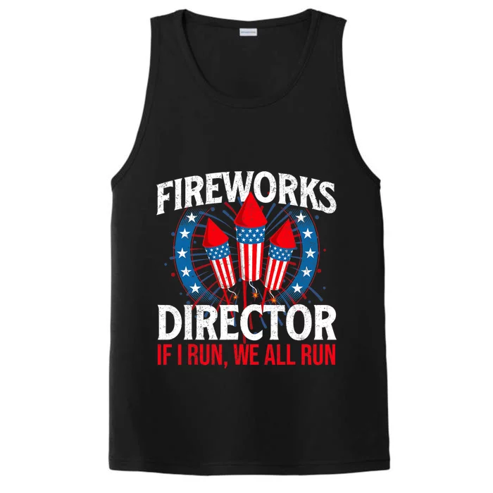 Fireworks Director USA American Flag 4th Of July Fourth Performance Tank