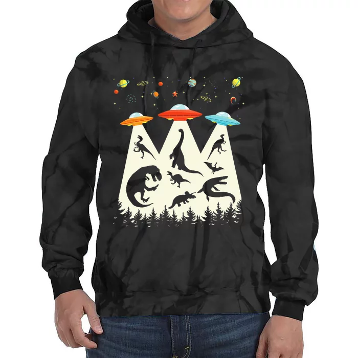 Funny Dinosaur UFO Lover Retro Vintage Alien Abduction Tie Dye Hoodie