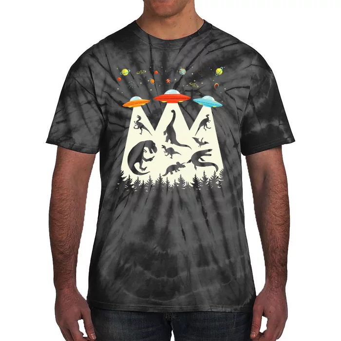 Funny Dinosaur UFO Lover Retro Vintage Alien Abduction Tie-Dye T-Shirt