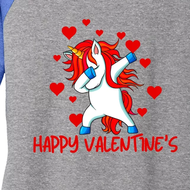 Funny Dabbing Unicorn Happy Valentines Heart Cute Gift Women's Tri-Blend 3/4-Sleeve Raglan Shirt