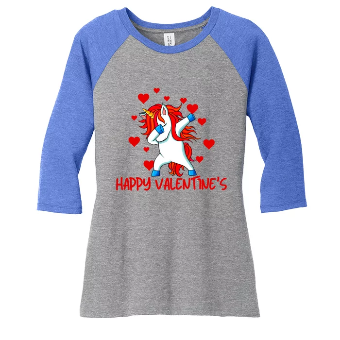 Funny Dabbing Unicorn Happy Valentines Heart Cute Gift Women's Tri-Blend 3/4-Sleeve Raglan Shirt