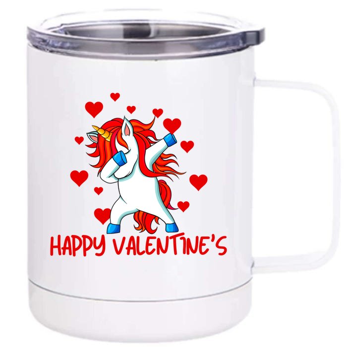 Funny Dabbing Unicorn Happy Valentines Heart Cute Gift Front & Back 12oz Stainless Steel Tumbler Cup