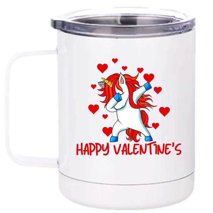 Funny Dabbing Unicorn Happy Valentines Heart Cute Gift Front & Back 12oz Stainless Steel Tumbler Cup