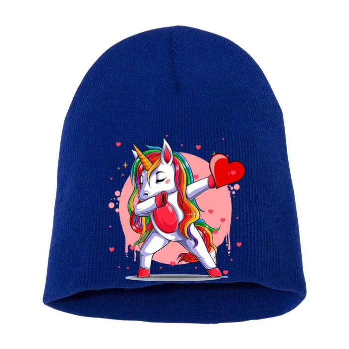 Funny Dabbing Unicorn Heart Valentine's Day Gift Short Acrylic Beanie