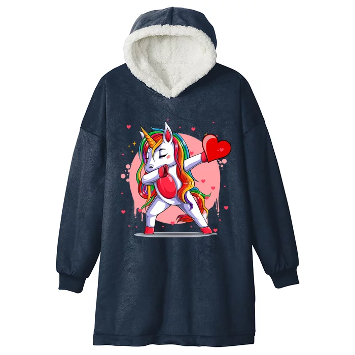 Funny Dabbing Unicorn Heart Valentine's Day Gift Hooded Wearable Blanket