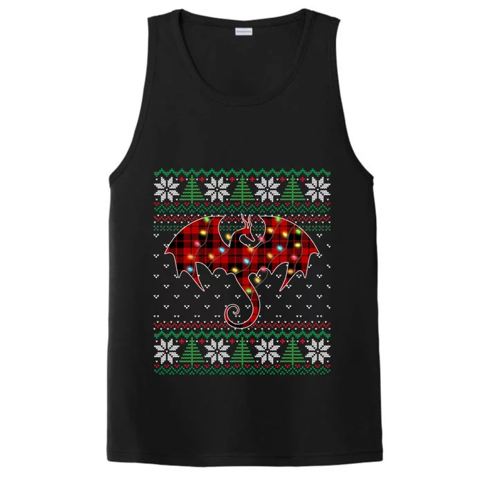 Funny Dragon Ugly Sweater Christmas Lights Dragon Lover Great Gift Performance Tank