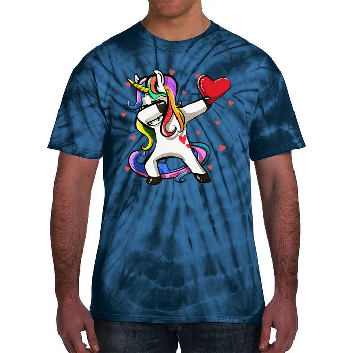 Funny Dabbing Unicorn Heart Valentine's Day Gifts Love Love Tie-Dye T-Shirt